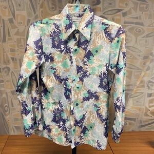 LUCIEN PICCARD Vintage Men’s Long Sleeve 70’s Button Down 💯 Polyester Shirt